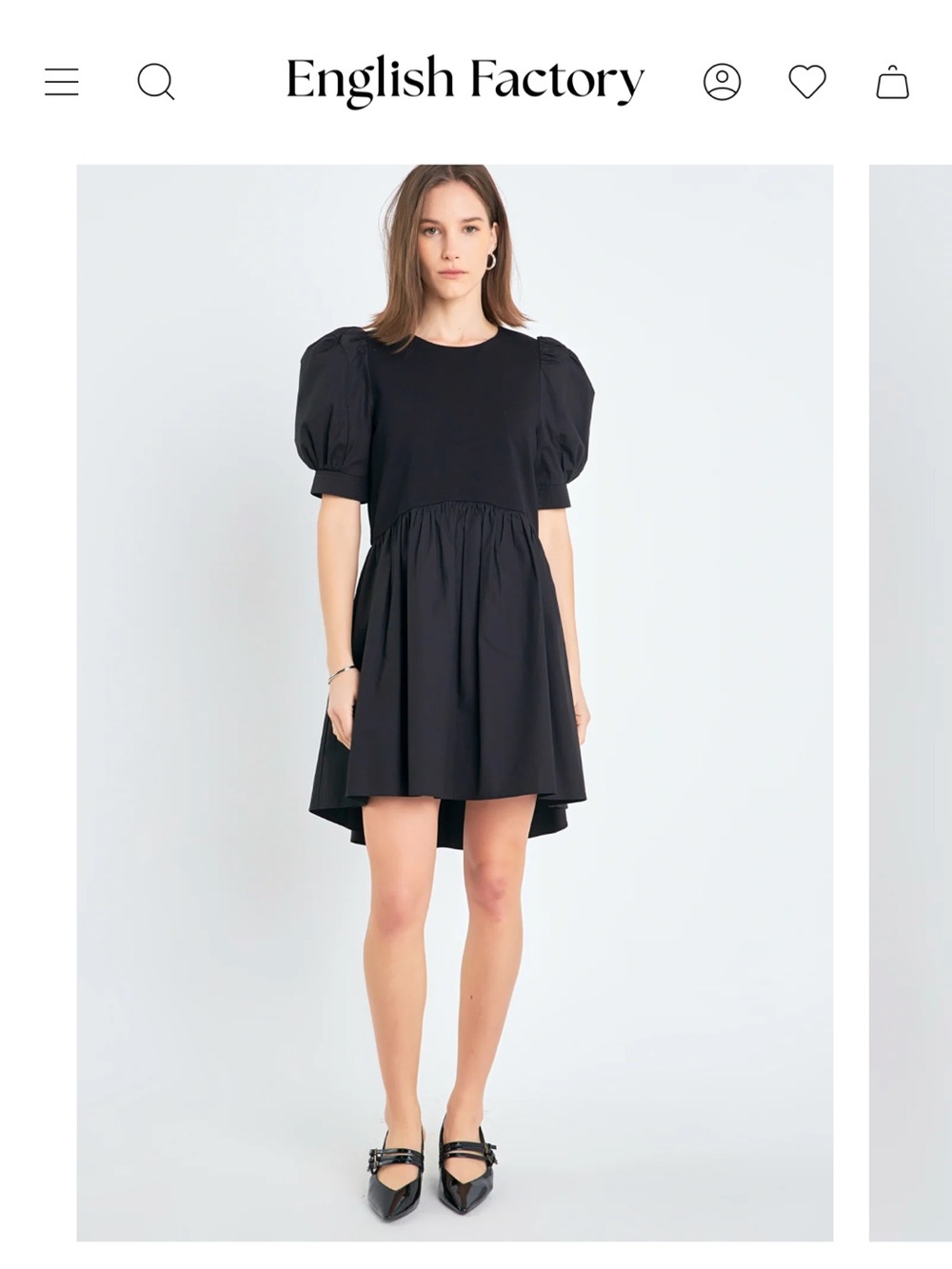 NWT English Factory Black Puff-Sleeve High-Low Mini Dress